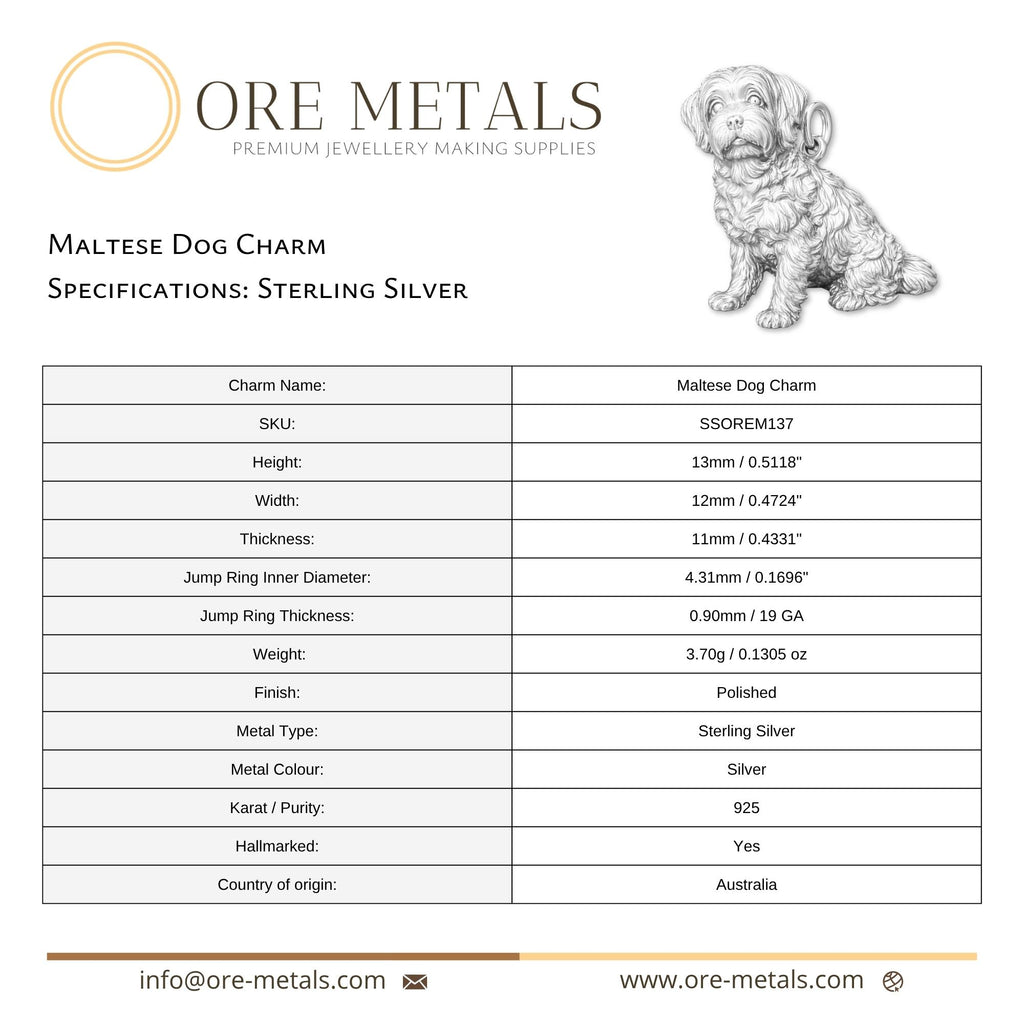 925 Sterling Silver - Maltese Dog Charm