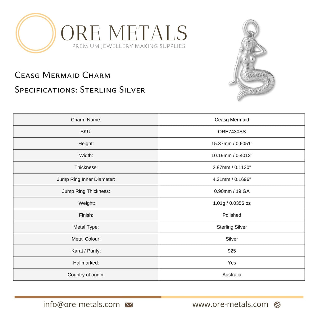 925 Sterling Silver - Ceasg Mermaid Charm