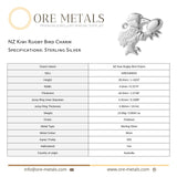 925 Sterling Silver - NZ Kiwi Rugby Bird Charm