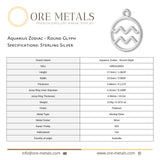 925 Sterling Silver - Aquarius Zodiac Round Charm