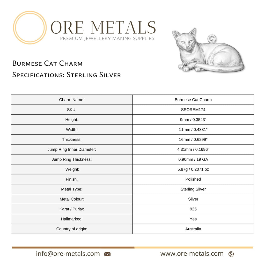 925 Sterling Silver - Burmese Cat Charm