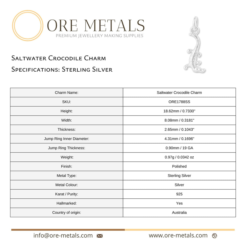 925 Sterling Silver - Saltwater Crocodile Charm