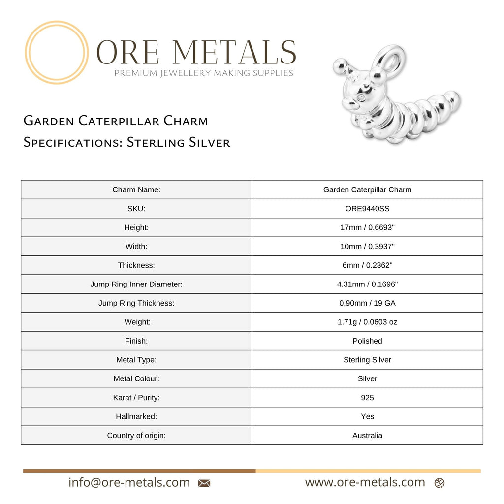 925 Sterling Silver - Garden Caterpillar Charm