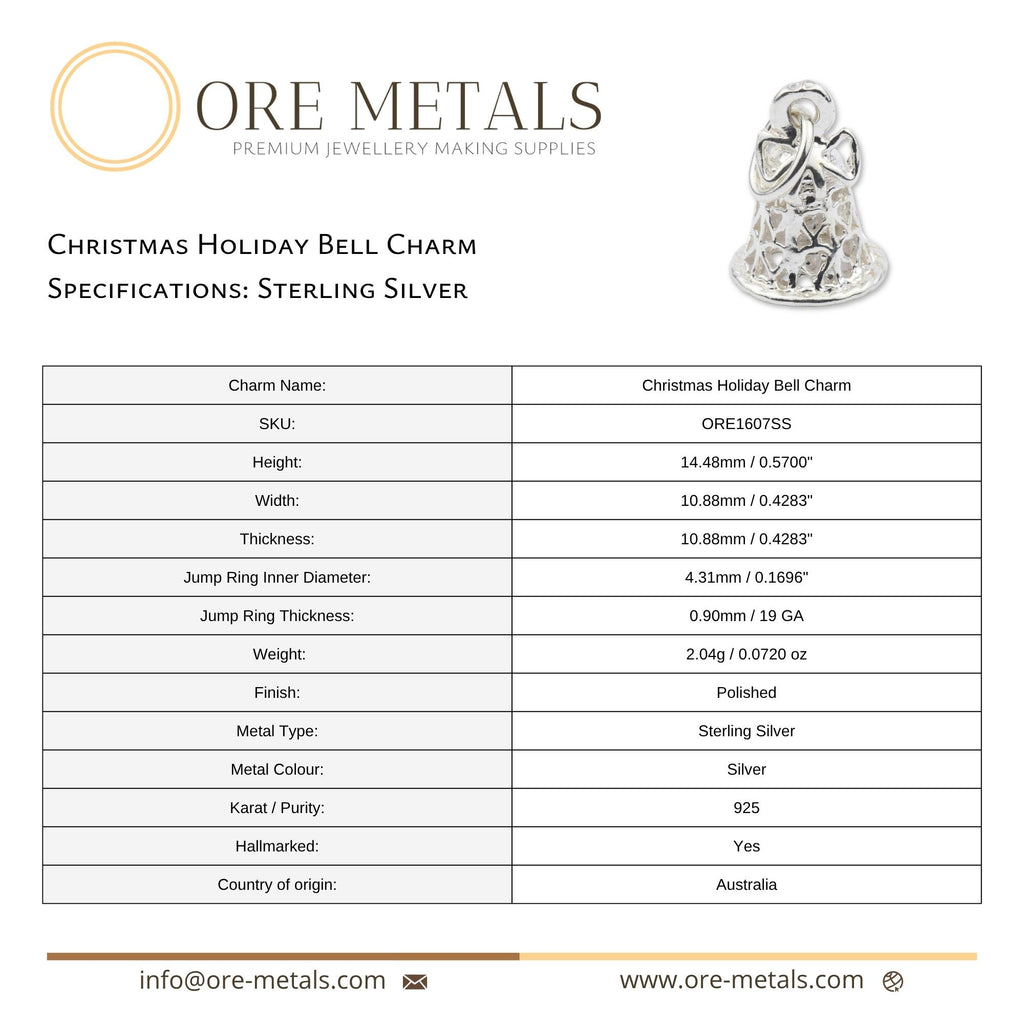 925 Sterling Silver - Christmas Holiday Bell Charm