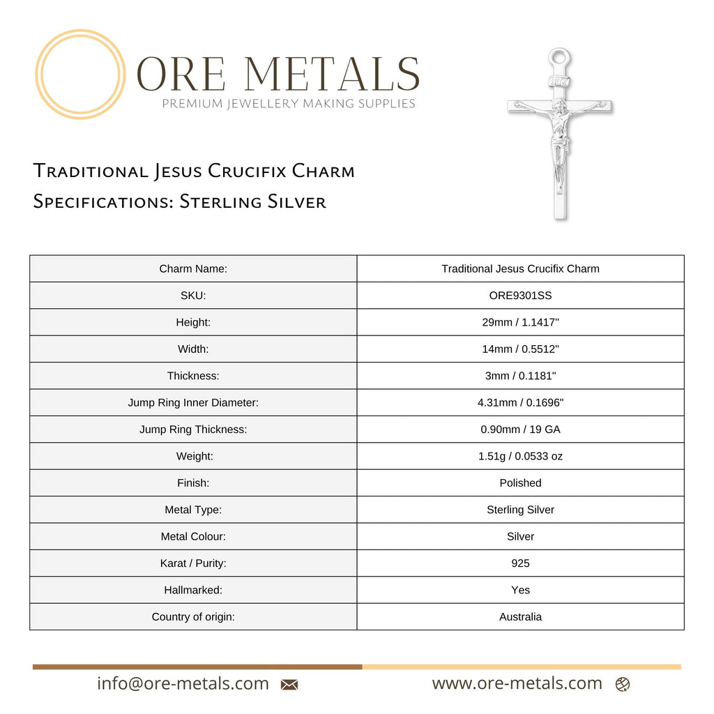 925 Sterling Silver - Traditional Jesus Crucifix Charm