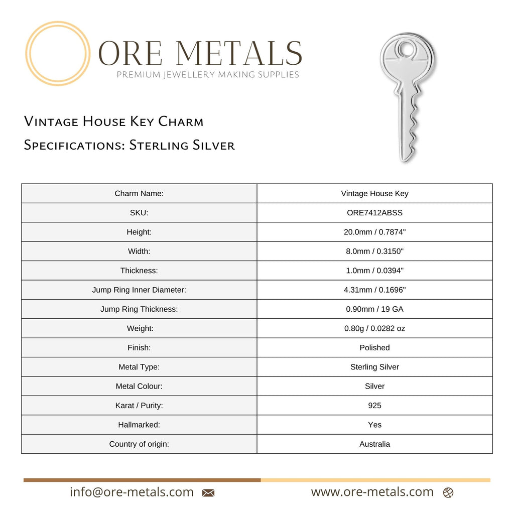 925 Sterling Silver - Vintage House Key Charm