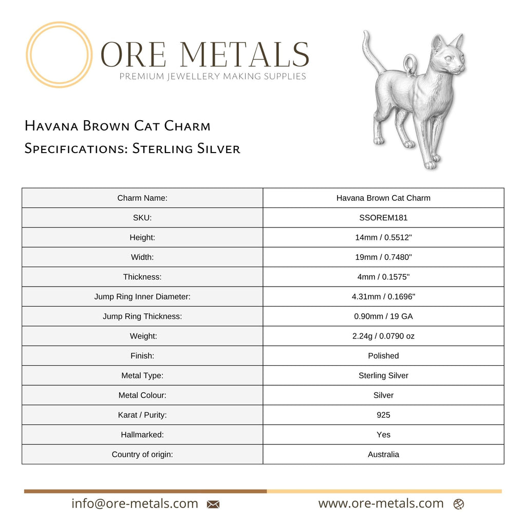 925 Sterling Silver - Havana Brown Cat Charm