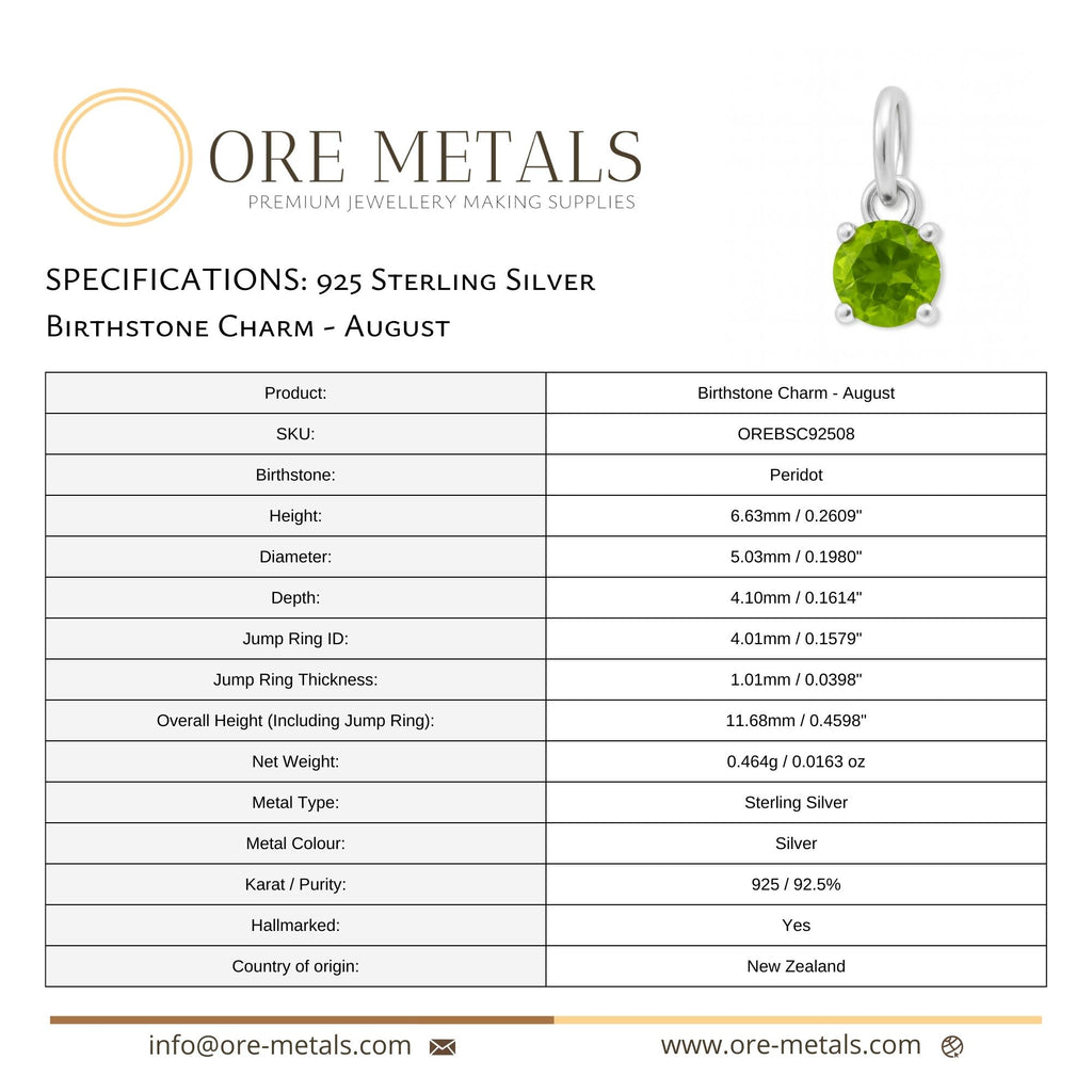 925 Sterling Silver | Peridot - August Birthstone Charm