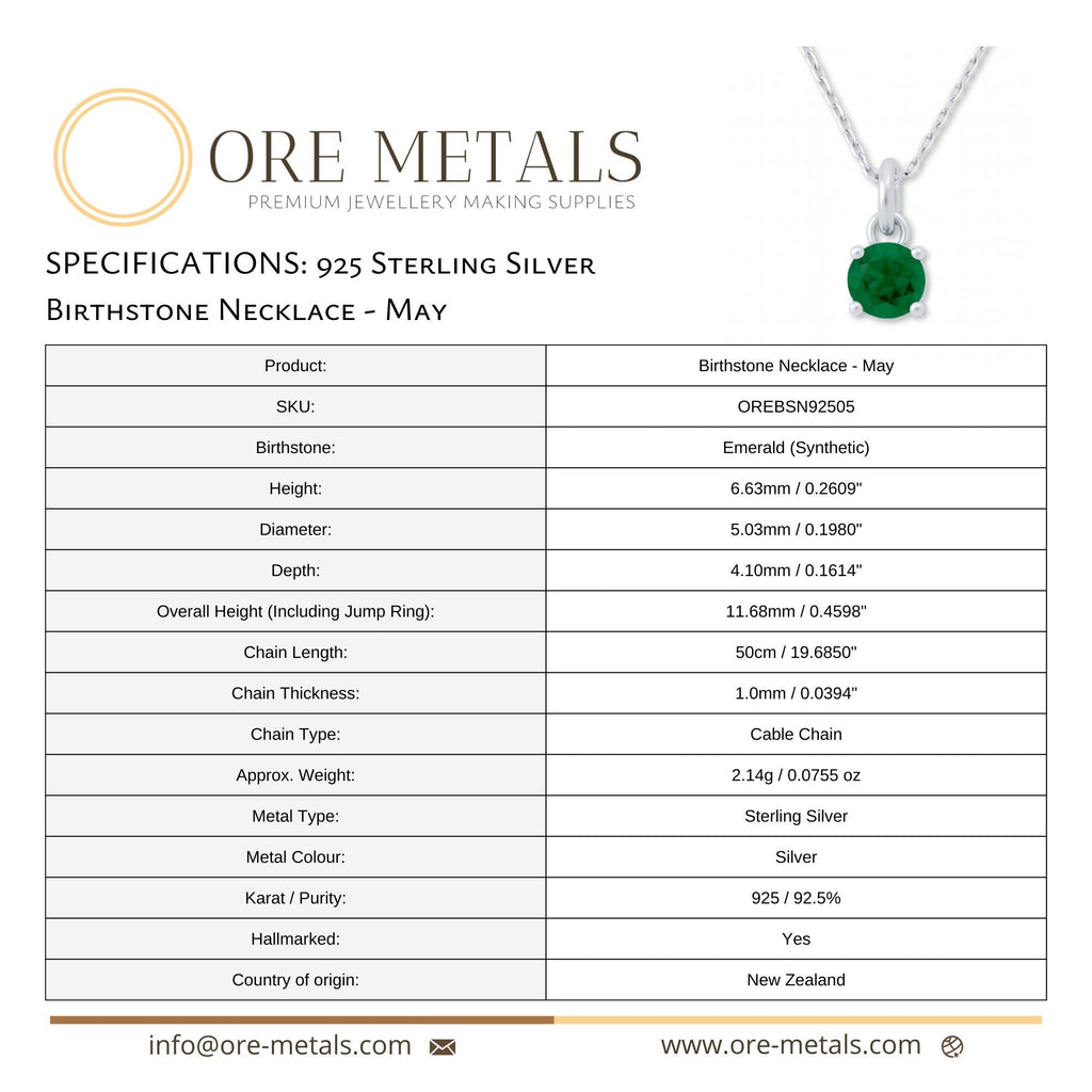 925 Sterling Silver - May Birthstone Necklace | Emerald