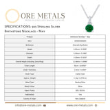 925 Sterling Silver - May Birthstone Necklace | Emerald