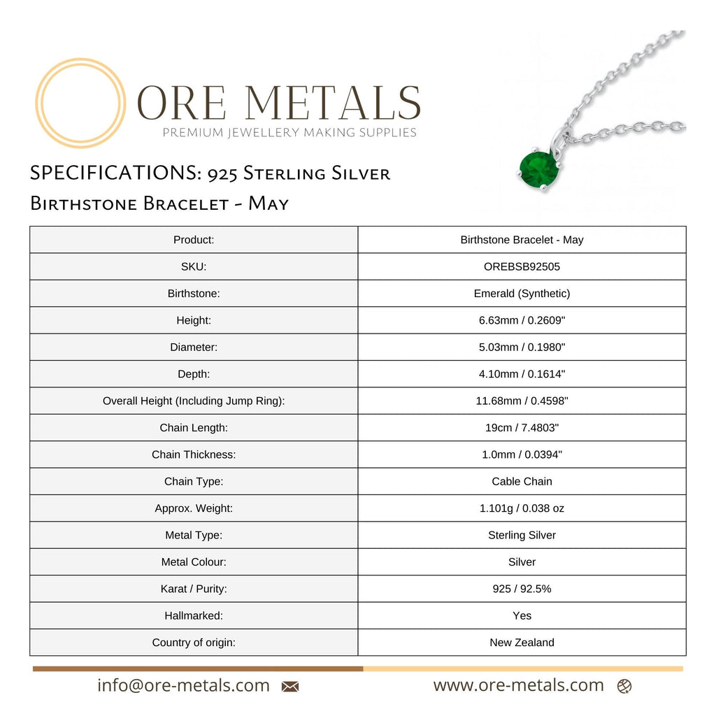 925 Sterling Silver | Emerald - May Birthstone Bracelet