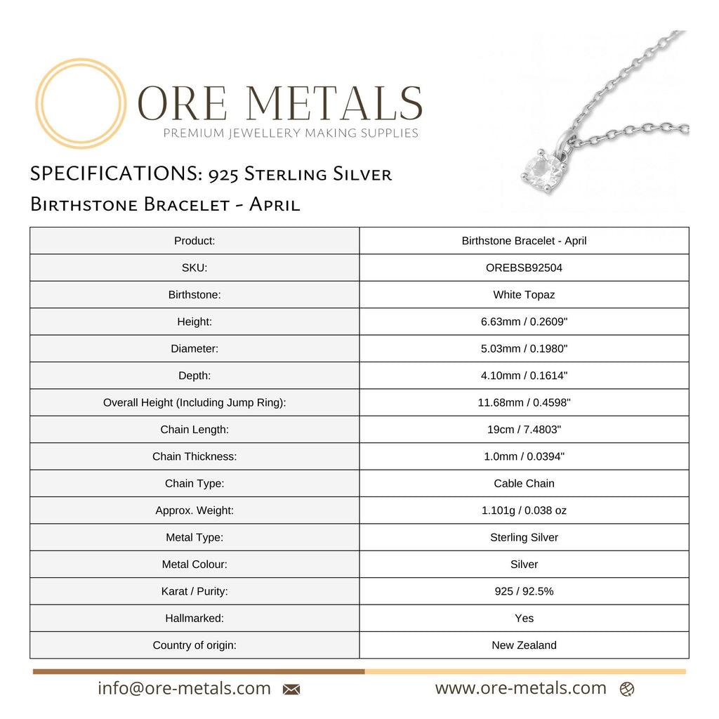 925 Sterling Silver | White Topaz - April Birthstone Bracelet