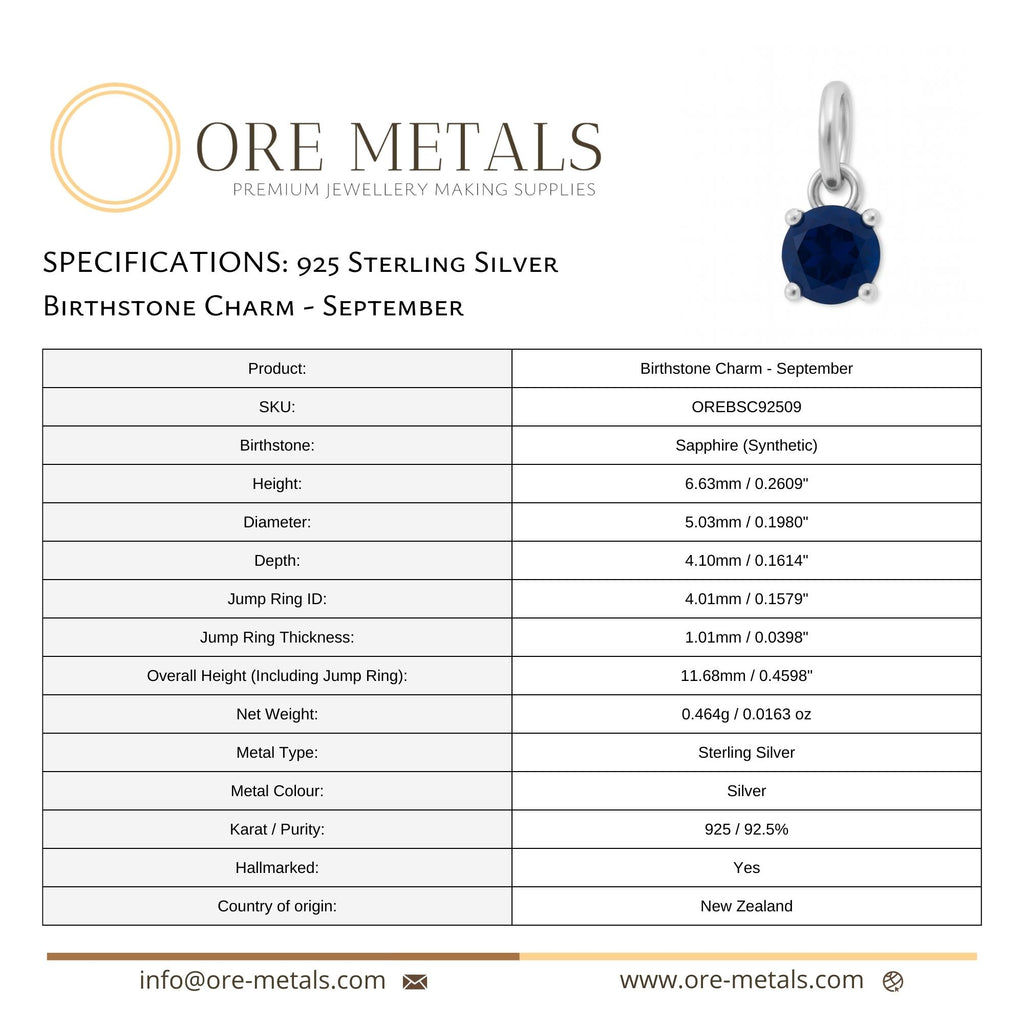 925 Sterling Silver | Sapphire - September Birthstone Charm