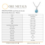 925 Sterling Silver - March Birthstone Necklace | Aquamarine