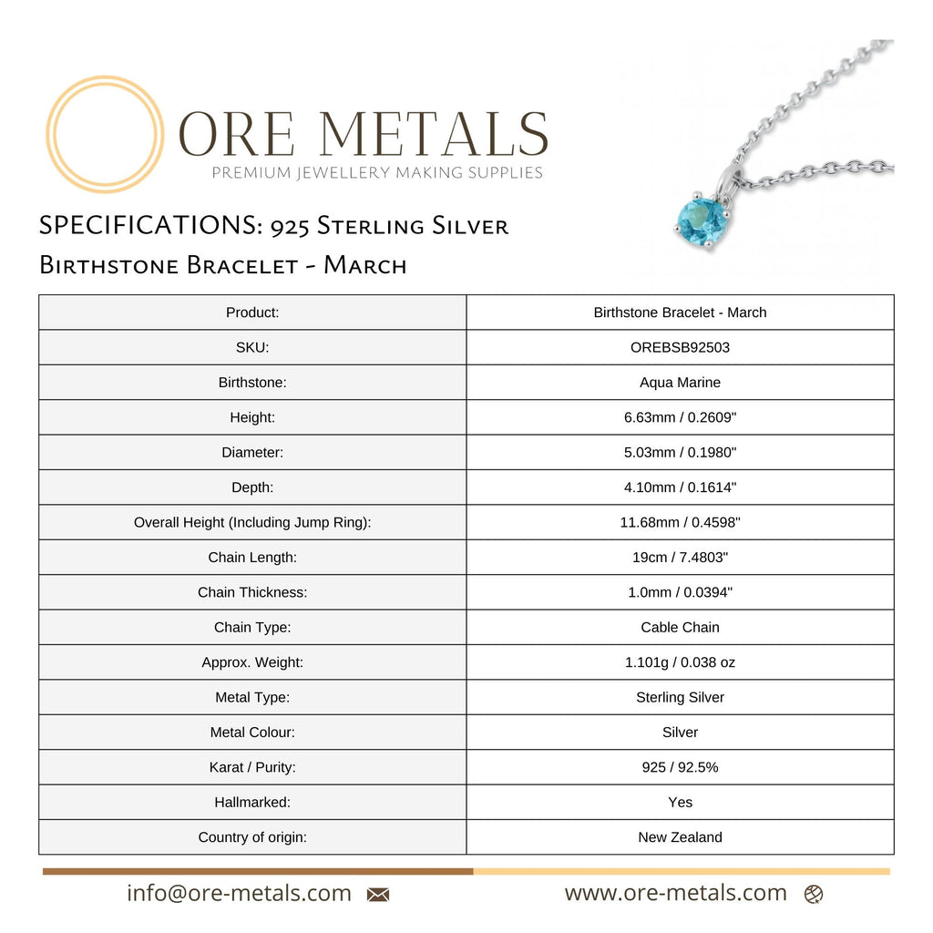 925 Sterling Silver | Aquamarine - March Birthstone Bracelet