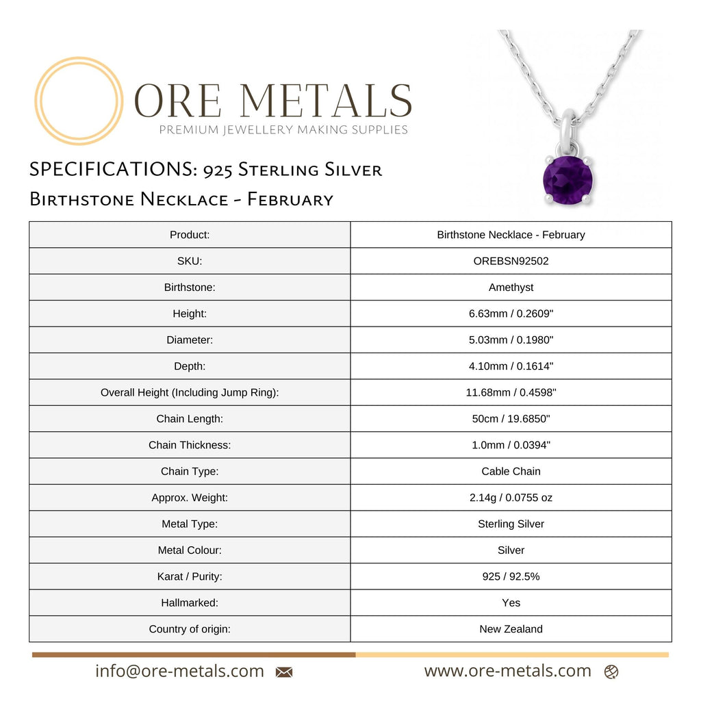 925 Sterling Silver - February Birthstone Necklace | Amethyst