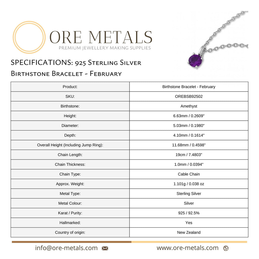 925 Sterling Silver | Amethyst - February Birthstone Bracelet