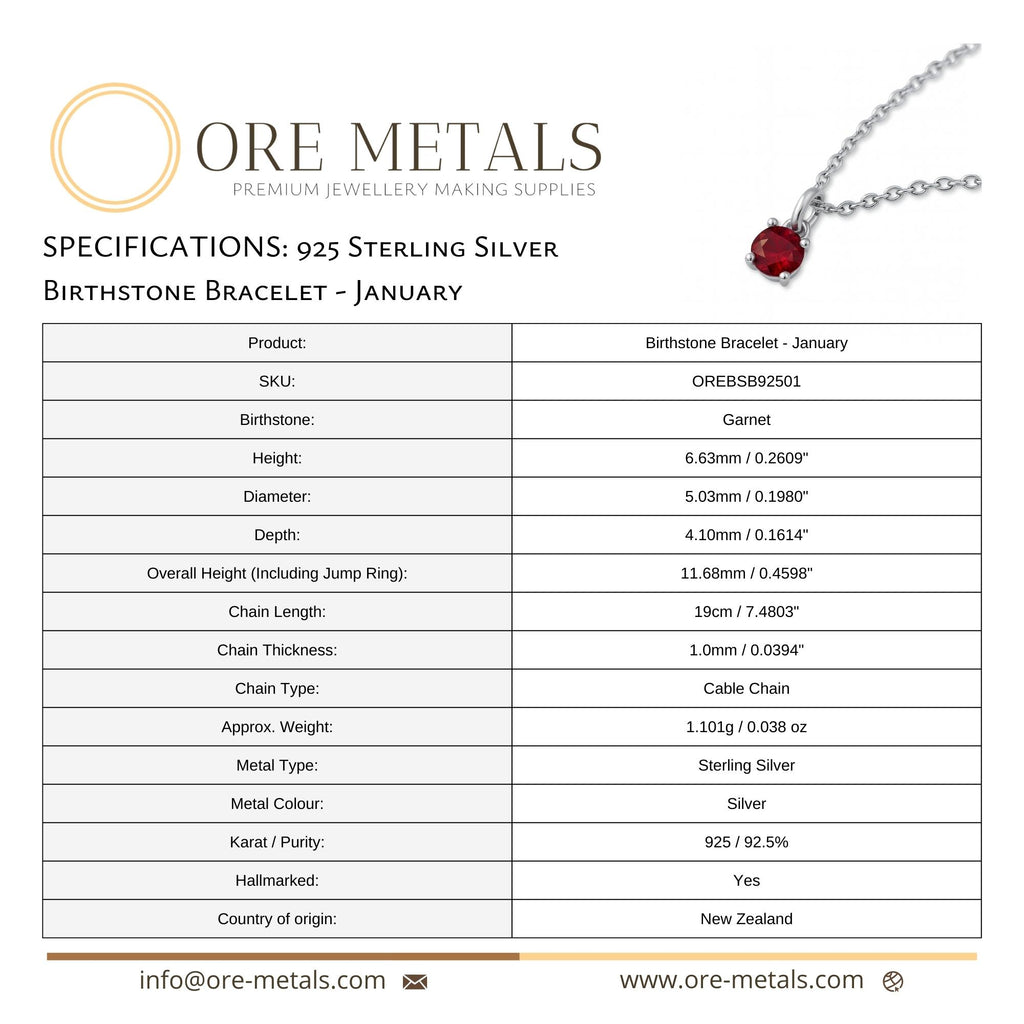 925 Sterling Silver | Garnet - January Birthstone Bracelet