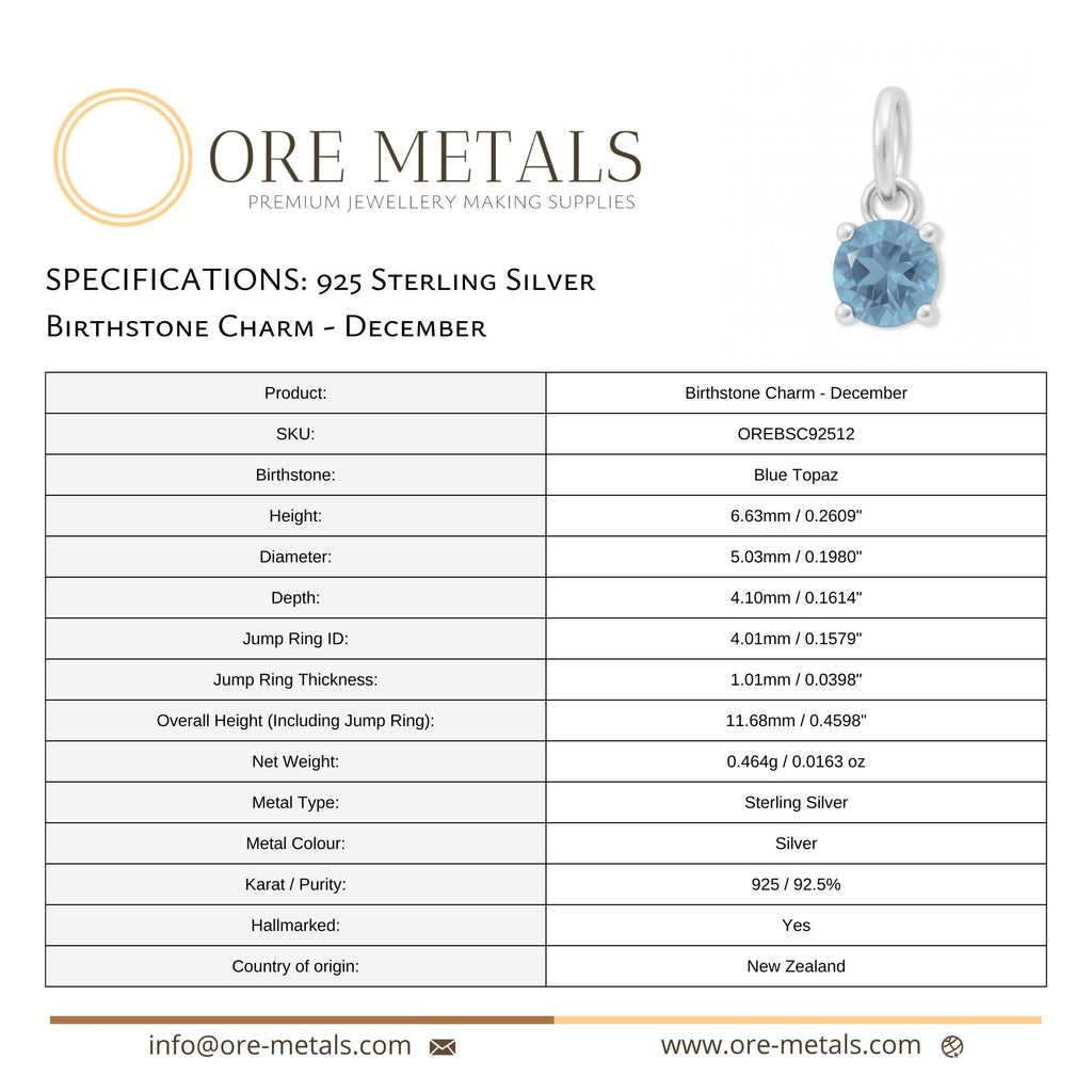 925 Sterling Silver | Blue Topaz - December Birthstone Charm