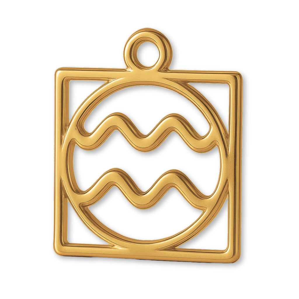 24ct Pure Gold - Aquarius Zodiac Square Charm