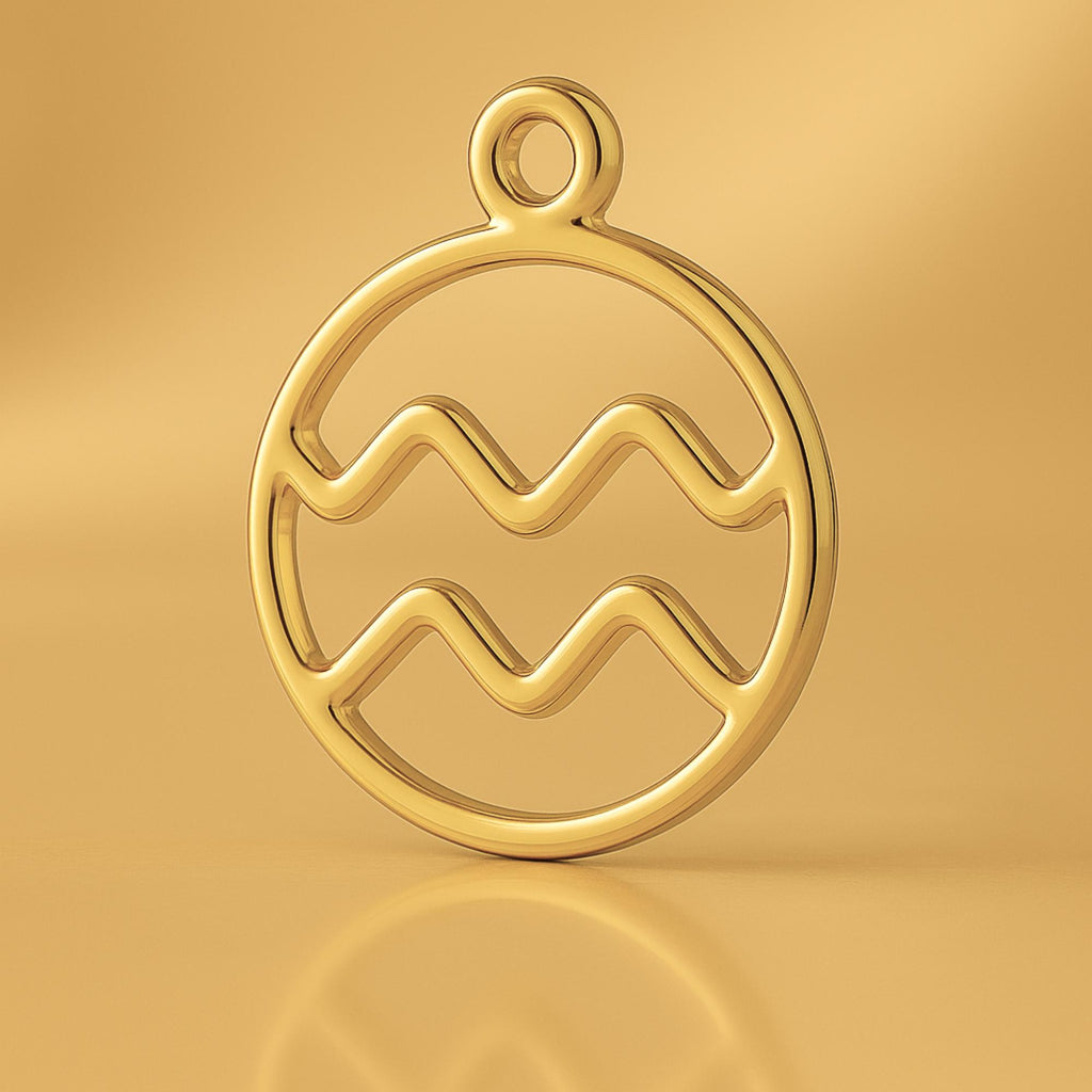 24ct Pure Gold - Aquarius Zodiac Round Charm