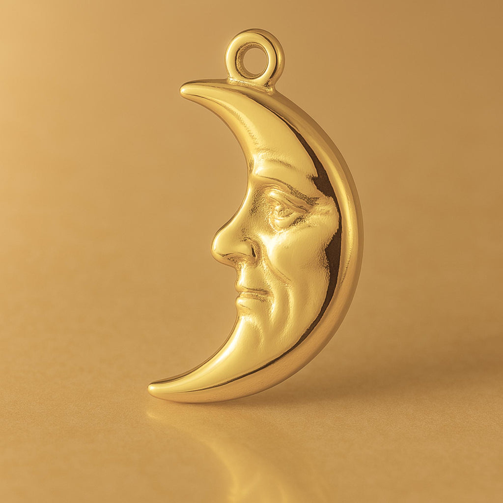 24ct Pure Gold - Sad Crescent Moon Charm