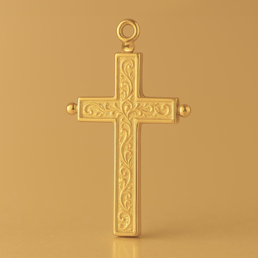 24ct Pure Gold - Embossed Ball Tip Crucifix Charm