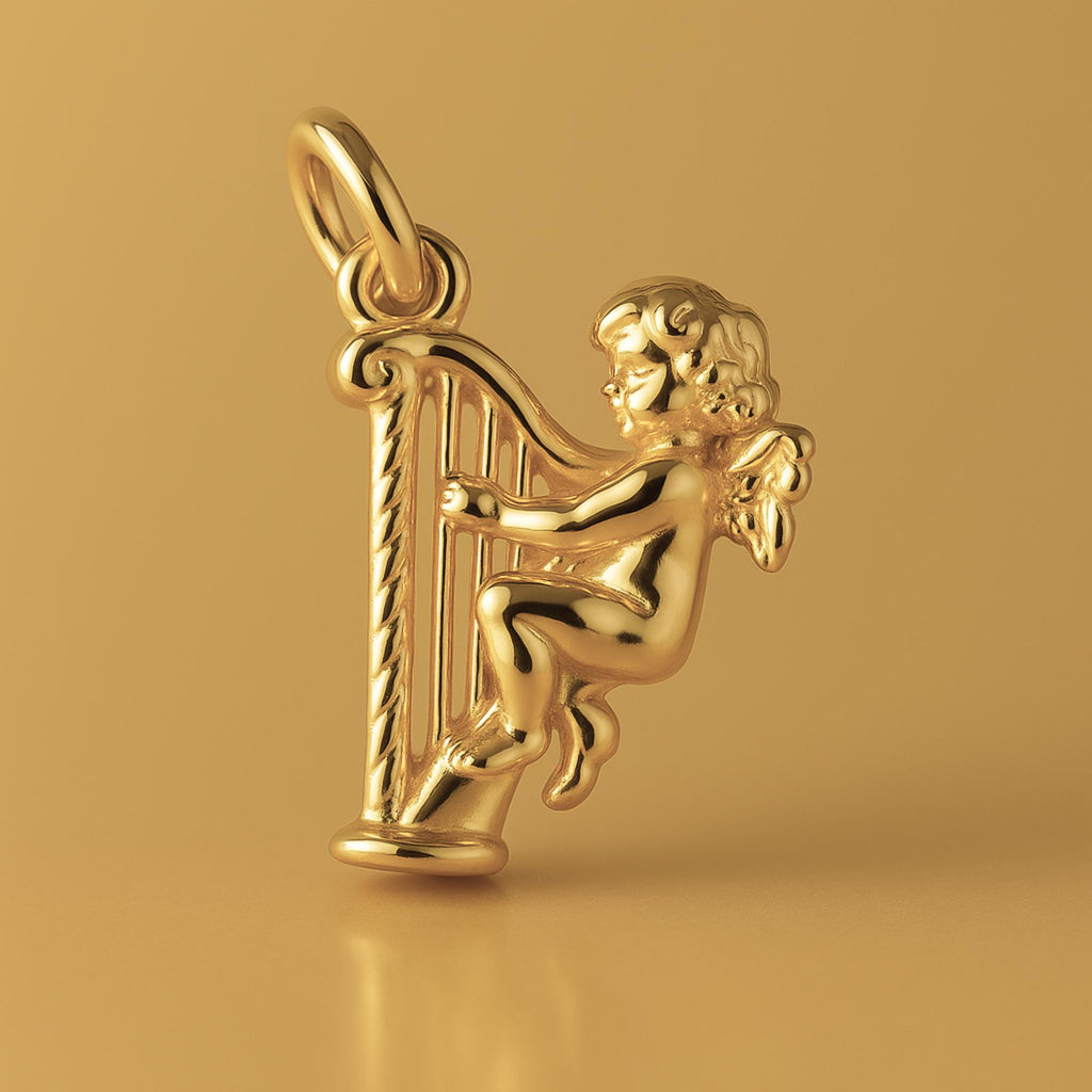 24ct Pure Gold - Angel Playing Harp Charm