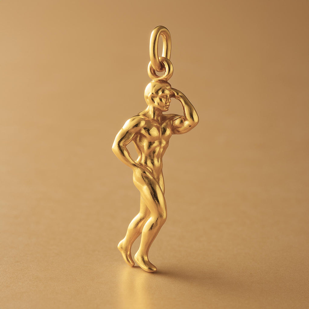 24ct Pure Gold - Thinking Man Bodybuilder Pose Charm