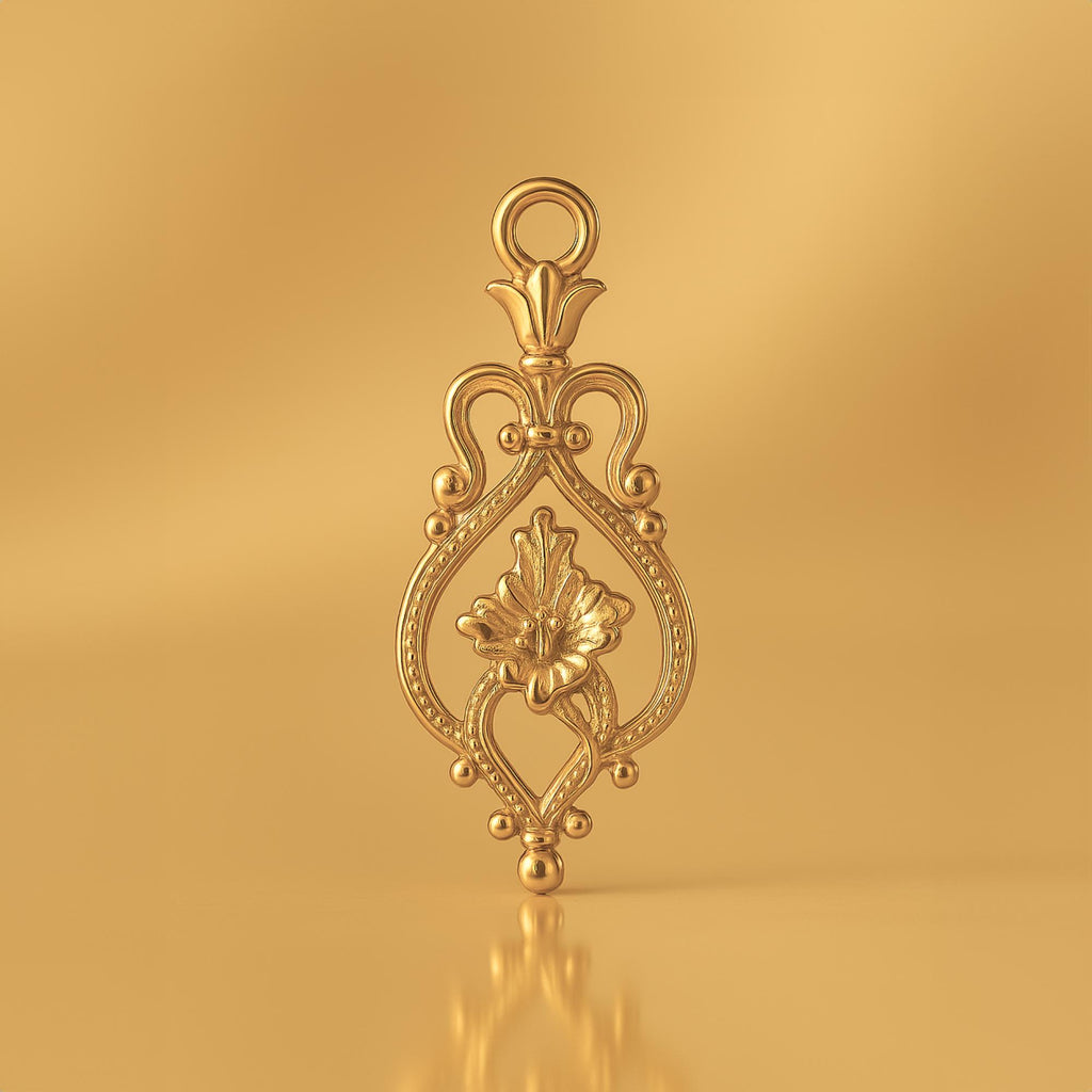 24ct Pure Gold - Floral Filigree Crest Charm