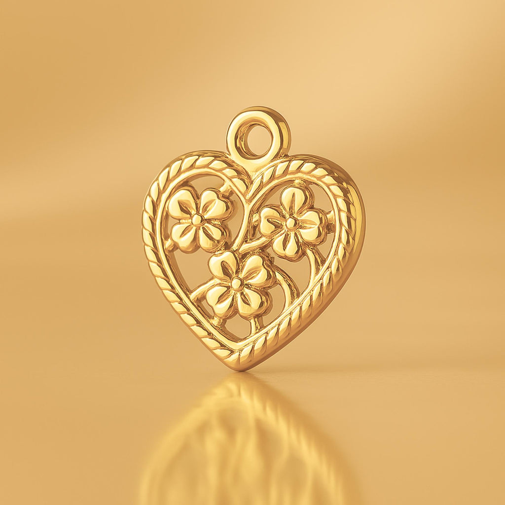 24ct Pure Gold - Floral Filigree Heart Charm
