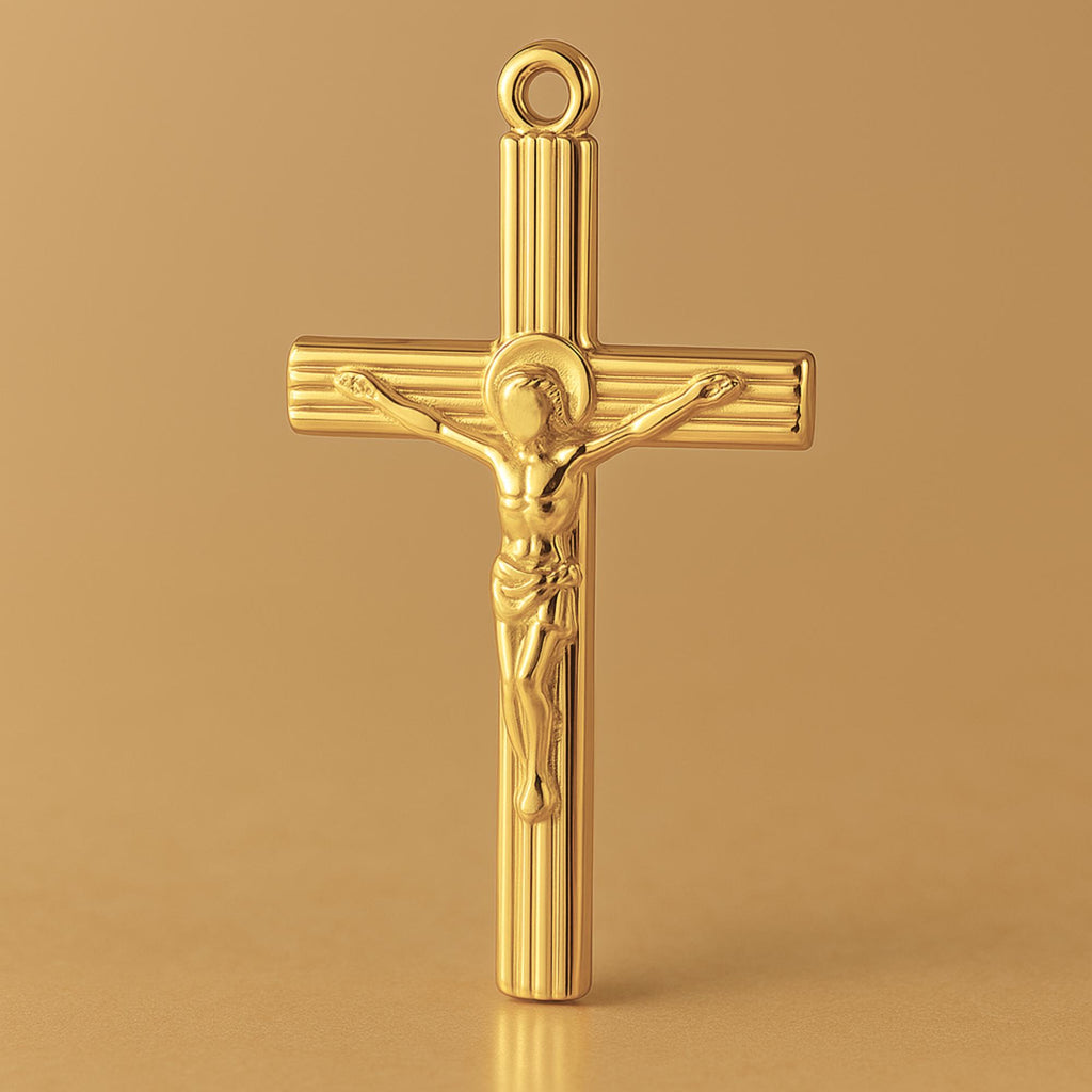 24ct Pure Gold - Jesus on Ribbed Crucifix Charm