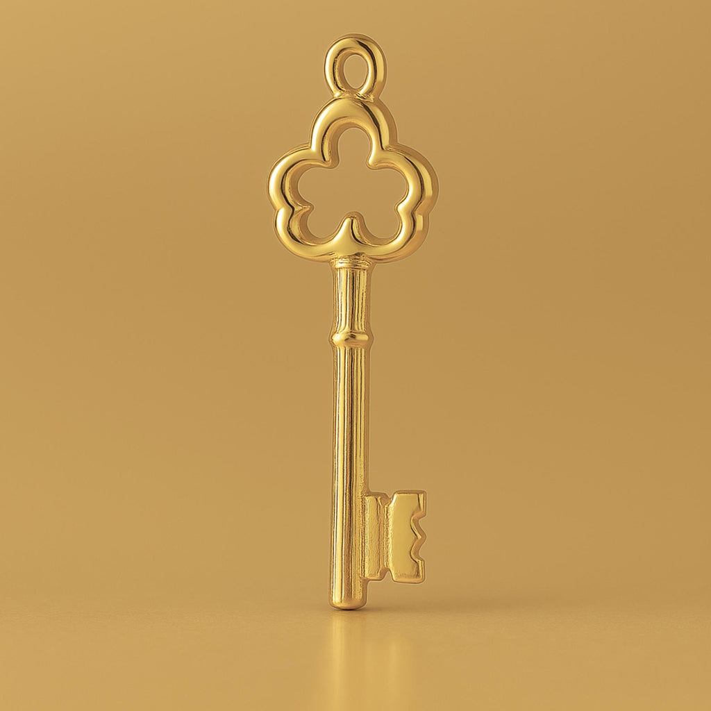 24ct Pure Gold - Ornate Clover Castle Key Charm