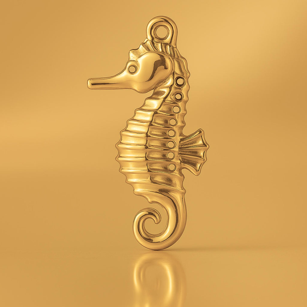24ct Pure Gold - Lined Seahorse Charm