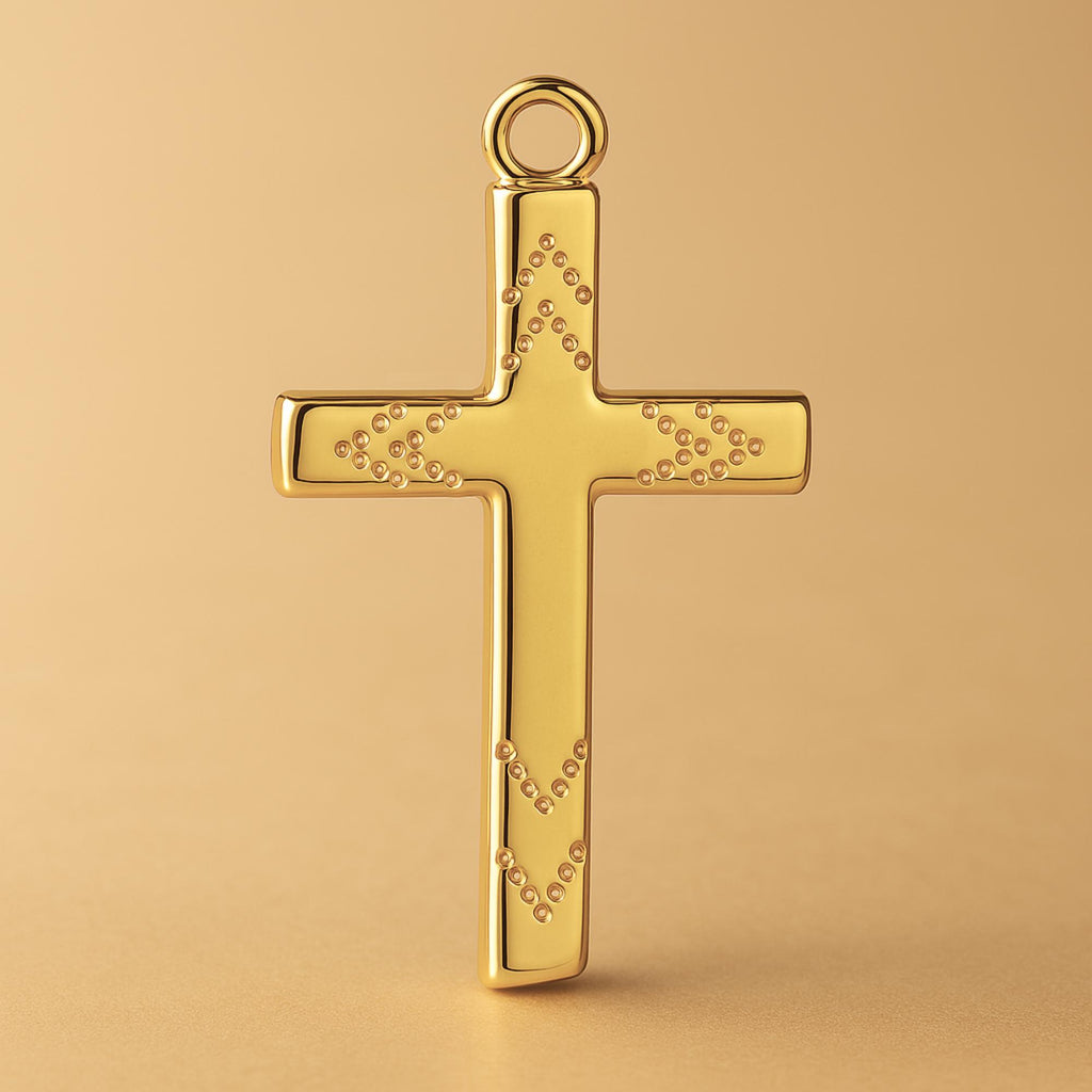 24ct Pure Gold - Chevron Dot Crucifix Charm