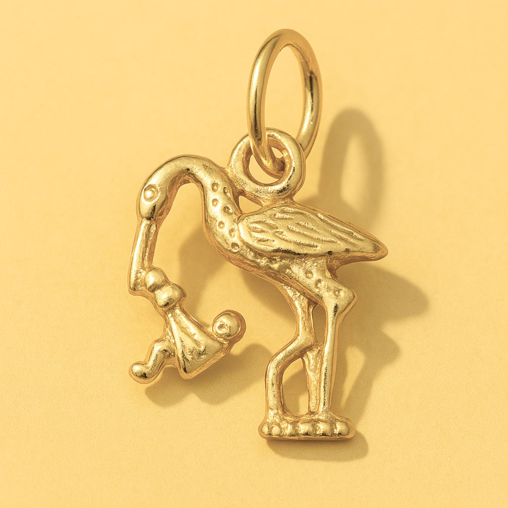 24ct Pure Gold - Stork & Baby Charm