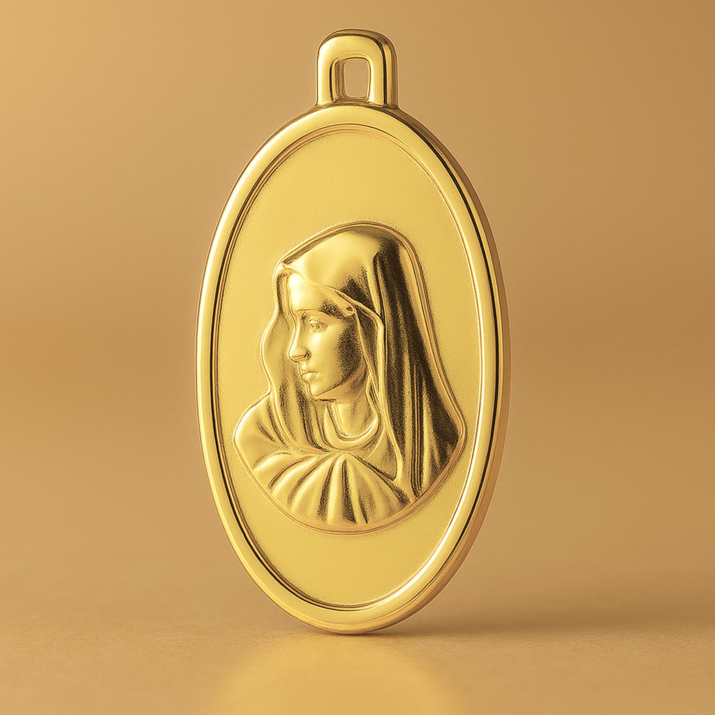 24ct Pure Gold - Oval Virgin Mary Amulet Charm