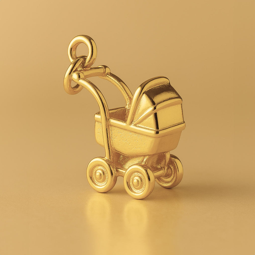 24ct Pure Gold - Mid–Century Baby Pram Charm