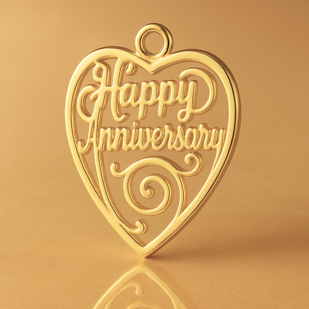 24ct Pure Gold - Happy Anniversary Openwork Heart Charm