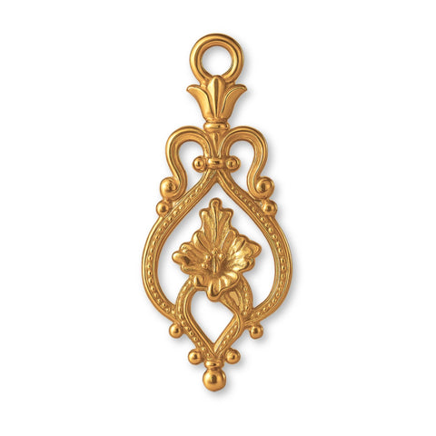 24ct Pure Gold - Floral Filigree Crest Charm