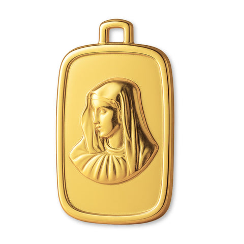 24ct Pure Gold - Rectangle Virgin Mary Amulet Charm