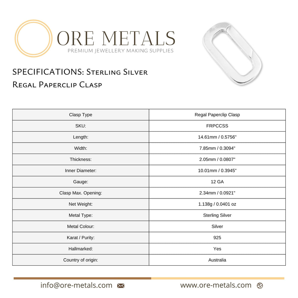 925 Sterling Silver - Regal Paperclip Clasp