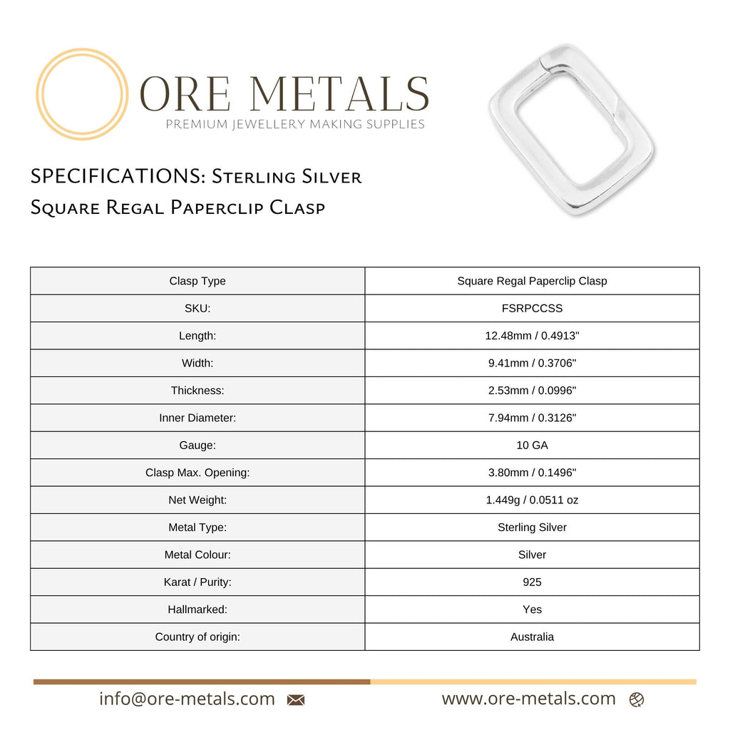 925 Sterling Silver - Square Regal Paperclip Clasp
