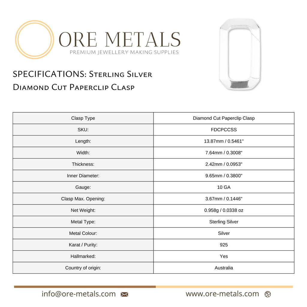 925 Sterling Silver - Diamond Cut Paperclip Clasp