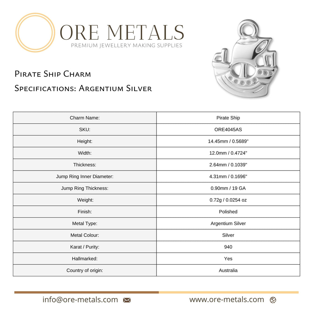 940 Argentium Silver - Pirate Ship Charm