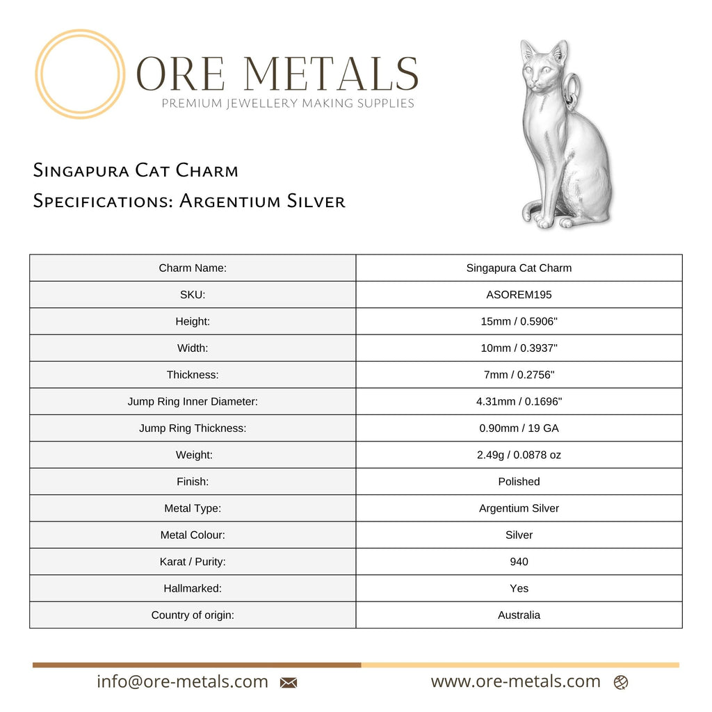 940 Argentium Silver - Singapura Cat Charm