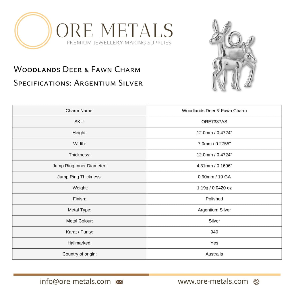 940 Argentium Silver - Woodlands Deer & Fawn Charm