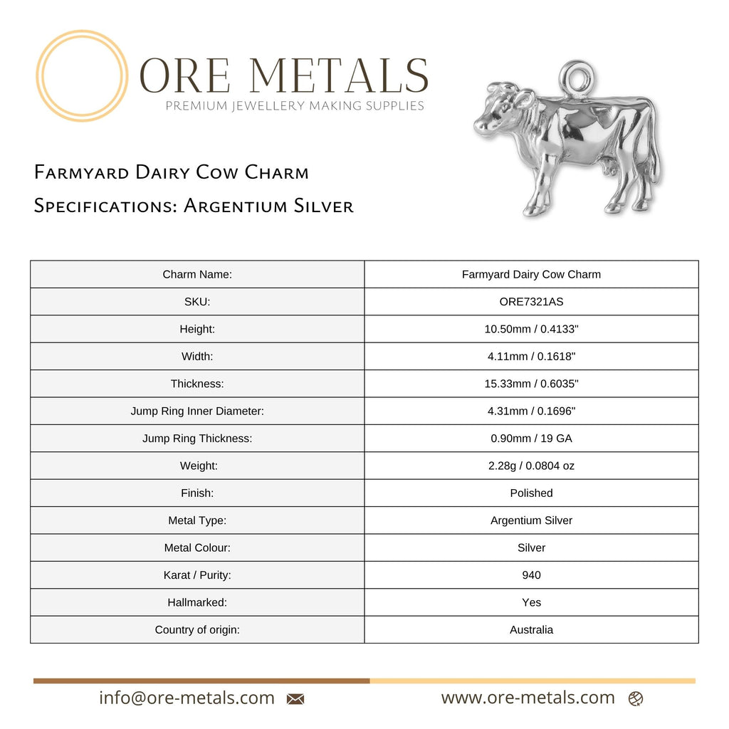 940 Argentium Silver - Farmyard Dairy Cow Charm