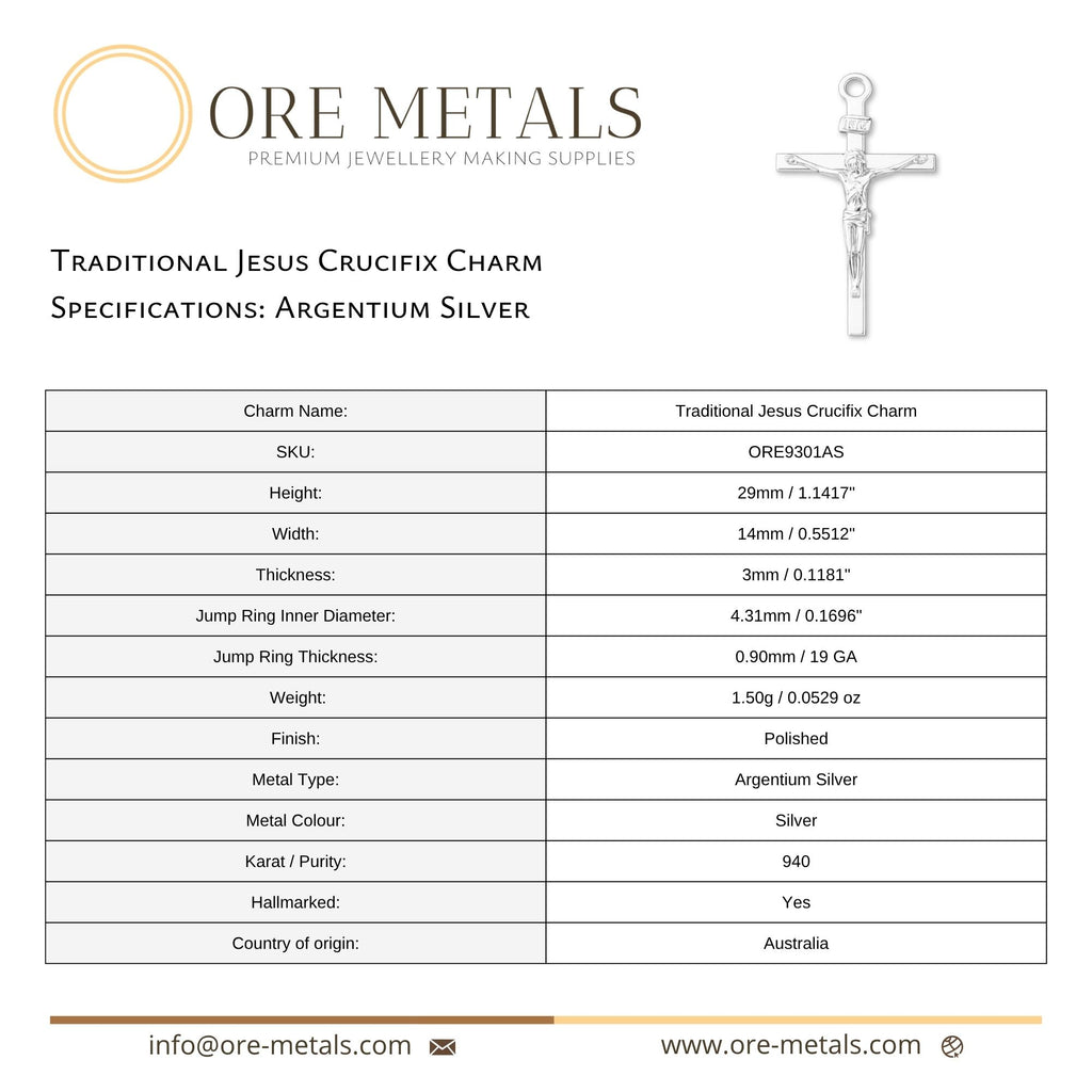 940 Argentium Silver - Traditional Jesus Crucifix Charm