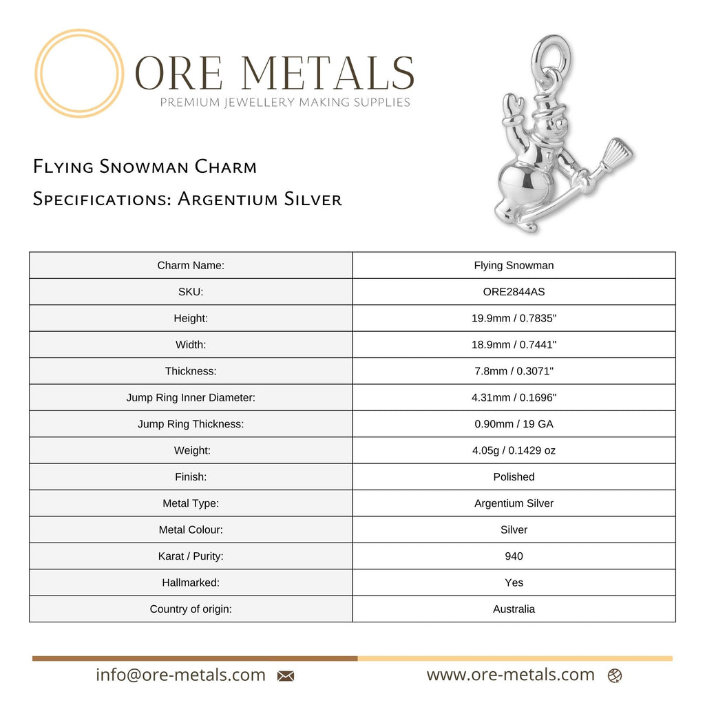 940 Argentium Silver - Flying Snowman Charm